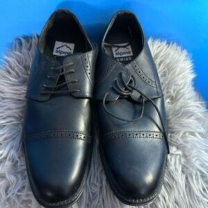 Alpine Swiss Men's Black Leather Dress Oxford Shoes Size 10 Formal Lace Up